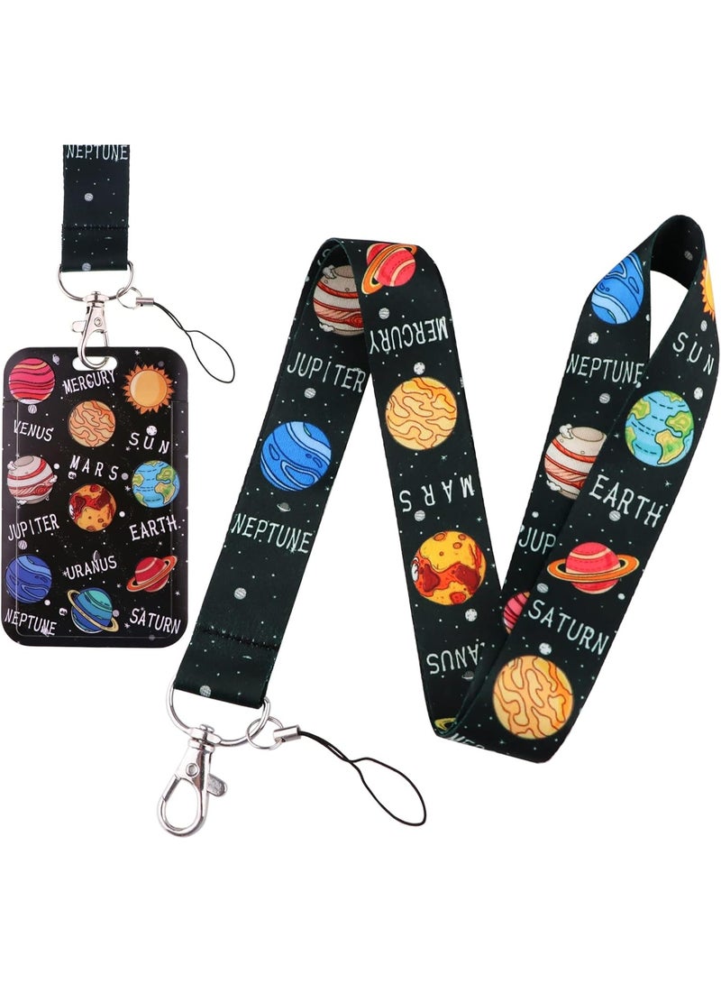 jaexest Universal Badge & Key Holder Lanyard with Galaxy Design | Adjustable Neck Strap for ID Cards, Keys & School Tags, Black - Image 1